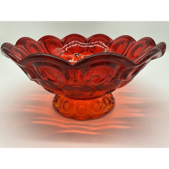 L.E. Smith Vintage Moon and Stars Amberina Red Footed Bowl MCM Collectible - Picture 5 of 10